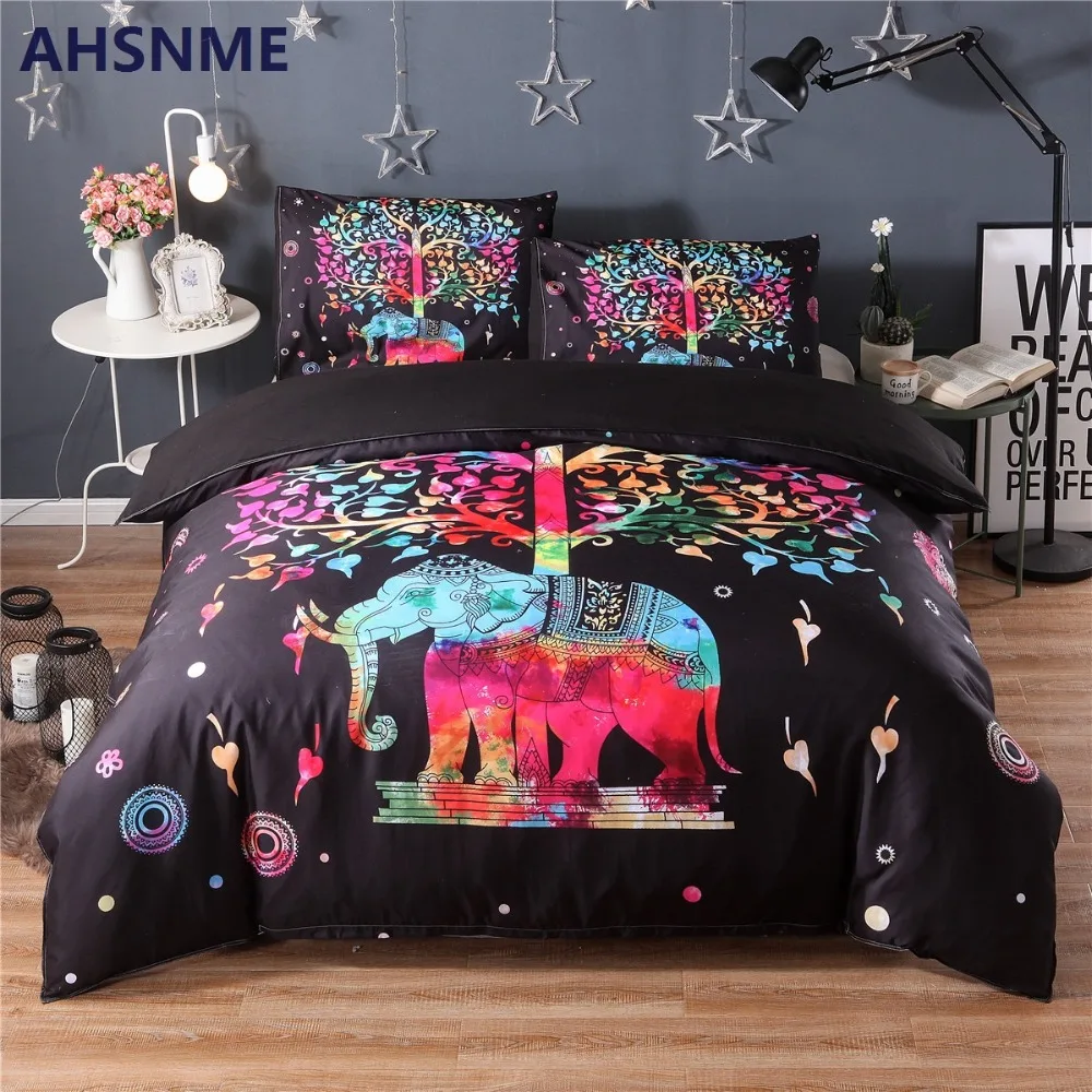 

AHSNME 3PcsSet Elephant Active Print Bedding Set Qualified Bedclothes Unique Design No Fading Duvet Cover USA Queen King