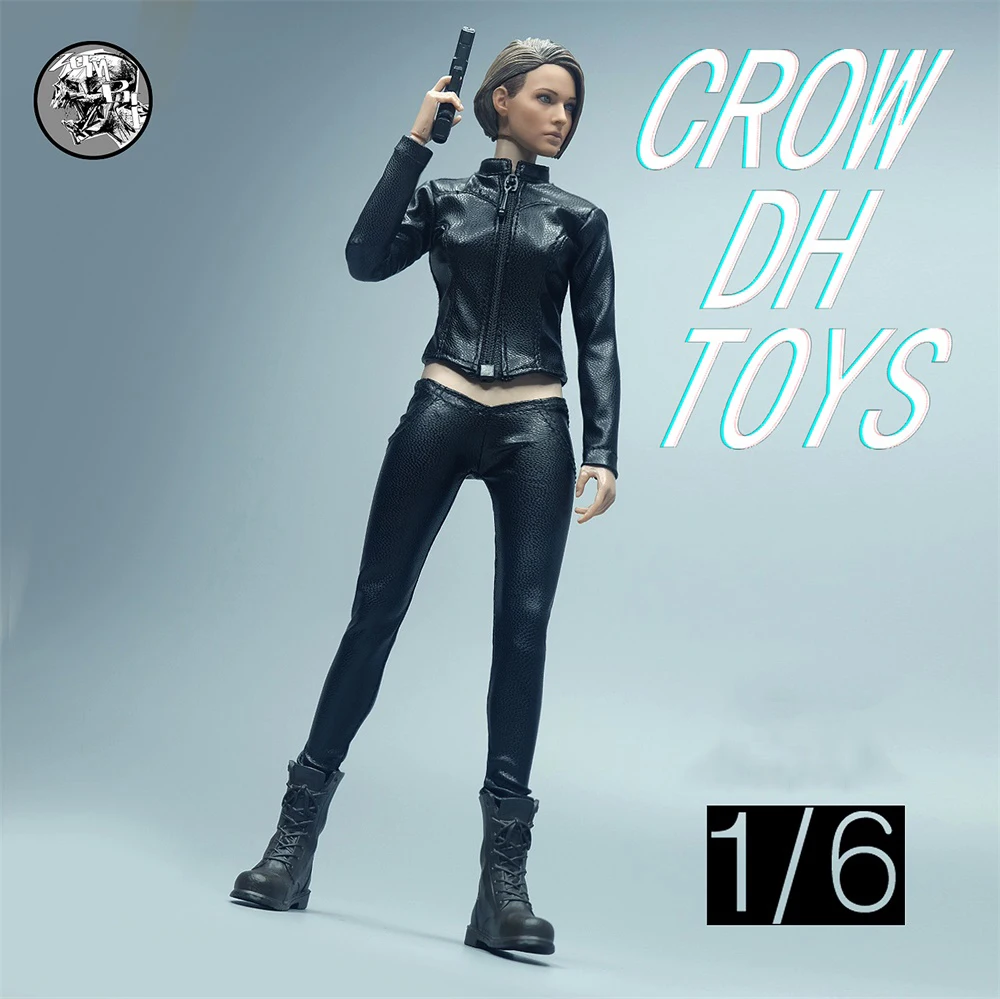 

Scale 1/6th Fashion Black Slim Leather Tops Pants Resident Of The Evil Jill Model Suit Normal 12inch Body Doll