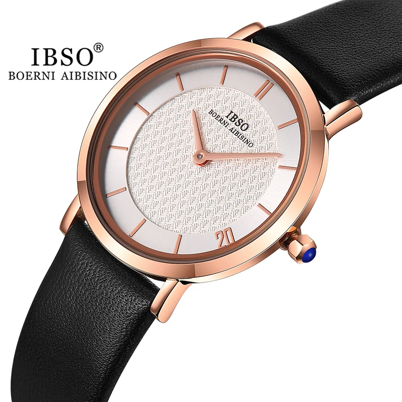 IBSO Women Elegant Watch Leather Strap Drop Shipping Gift Watch Ladies Japanese Movement 3Bar Waterproof  Simple Design 8160L