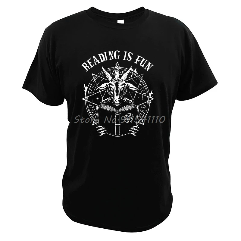 Baphomet T Shirt Satan-Demon Geeks Reading Is Fun Tops Men Pop Culture Parody Digital Print 100% Cotton T-Shirt