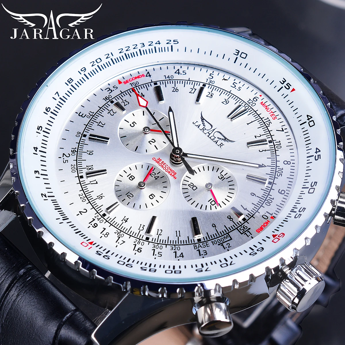 Jaragar White Dial Complete Calendar Mechanical Watch Leather Band Automatic Watch Luminous Hand Date Man Clock Top Brand Luxury