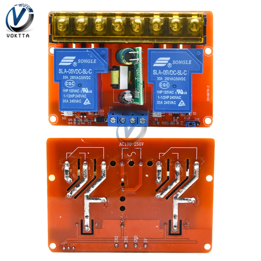 DC 5V 30A 2 Channel Relay Module High-low Level Trigger Control Relay Module isolate Relay Switch Board AC 100V-250V