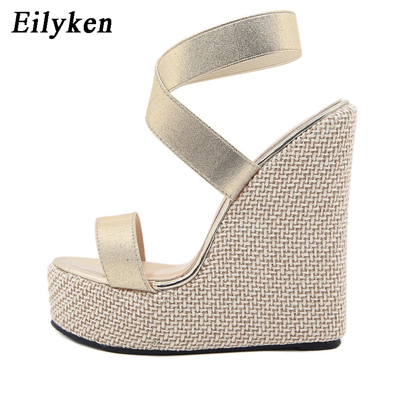 Eilyken Super High Peep Toe Gladiator Wedges Sandals Women Cover Heel Platform Fashion Summer Shoes Size 35-42