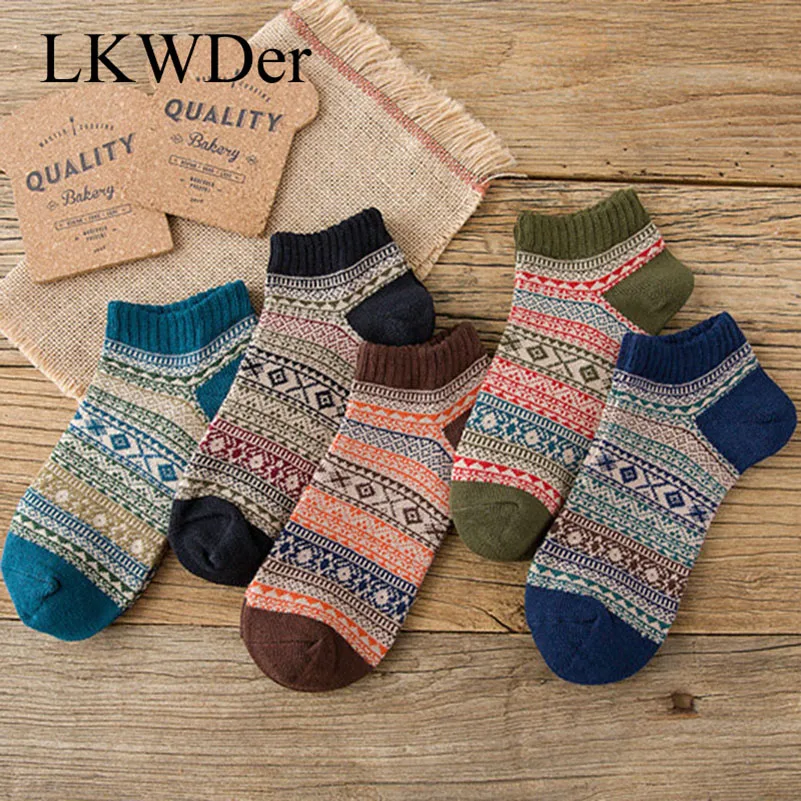 

LKWDer 5 Pairs Men's Socks Casual Vintage Fashion Male Socks Autumn Winter Warm Thicked Cotton Wool Sock Male Meias Calcetines