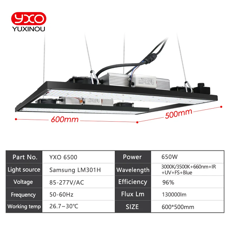 YXO 6500 LED 성장 조명 SAM-NG, LM301H 다이오드, 조도 조절, 전체 스펙트럼 수경 식물 램프, 온실 실내 식물용, 650W