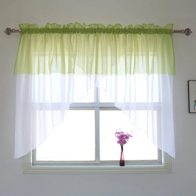 

Voile Contrast Color Curtain for Kitchen, Simple Valance Design, Window Treatments, Quality, Living Room