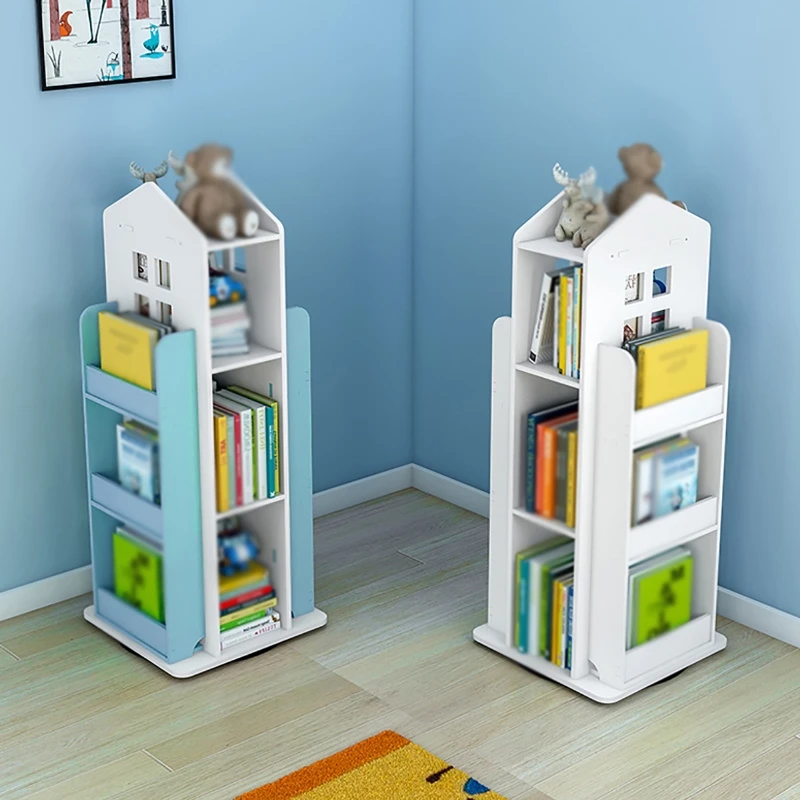 360° Rotating Children\'s Bookshelf Picture Book Magazine   Newspaper Rack Floor Simple Book Shelf For Home Bookcases Furniture