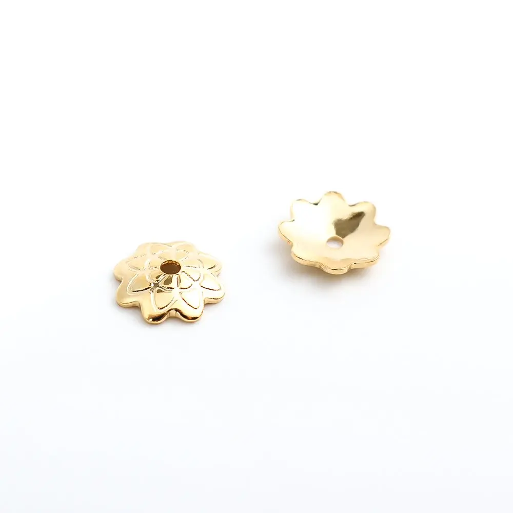 Flowr Beads Caps 304 Stainless Steel Gold Color With Carved Pattern For DIY Necklace Bracelet Jewelry Making , 10 PCs