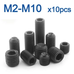 10pcs/lot Headless Cup Point Set Screw M2 M2.5 M3 M4 M5 M6 M8 M10 Carbon Steel Hex Socket Set Screw Hardness 12.9 GRADE