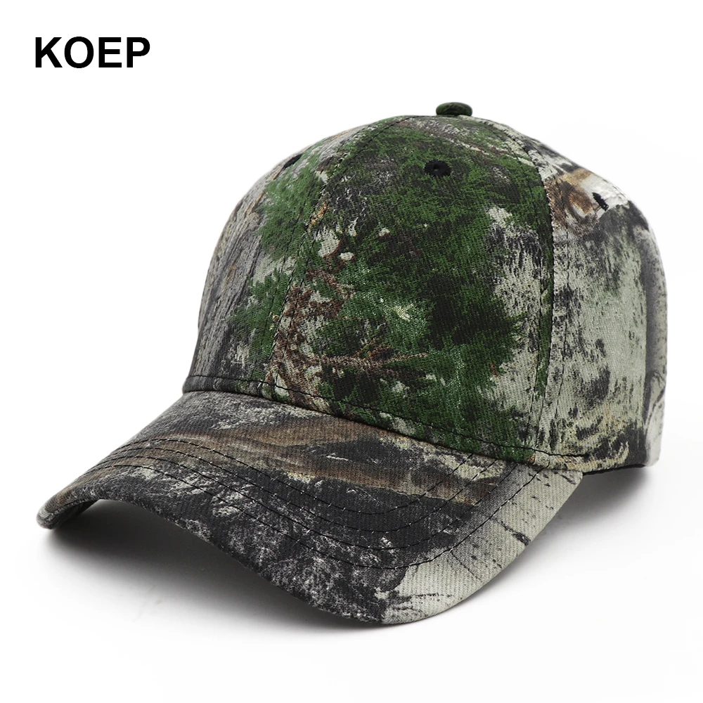 KOEP 2021 New Outdoor Fishing Caps Jungle Baseball Cap Hunting Hat Cotton Camouflage Dad Snapback Hats Green Camouflage