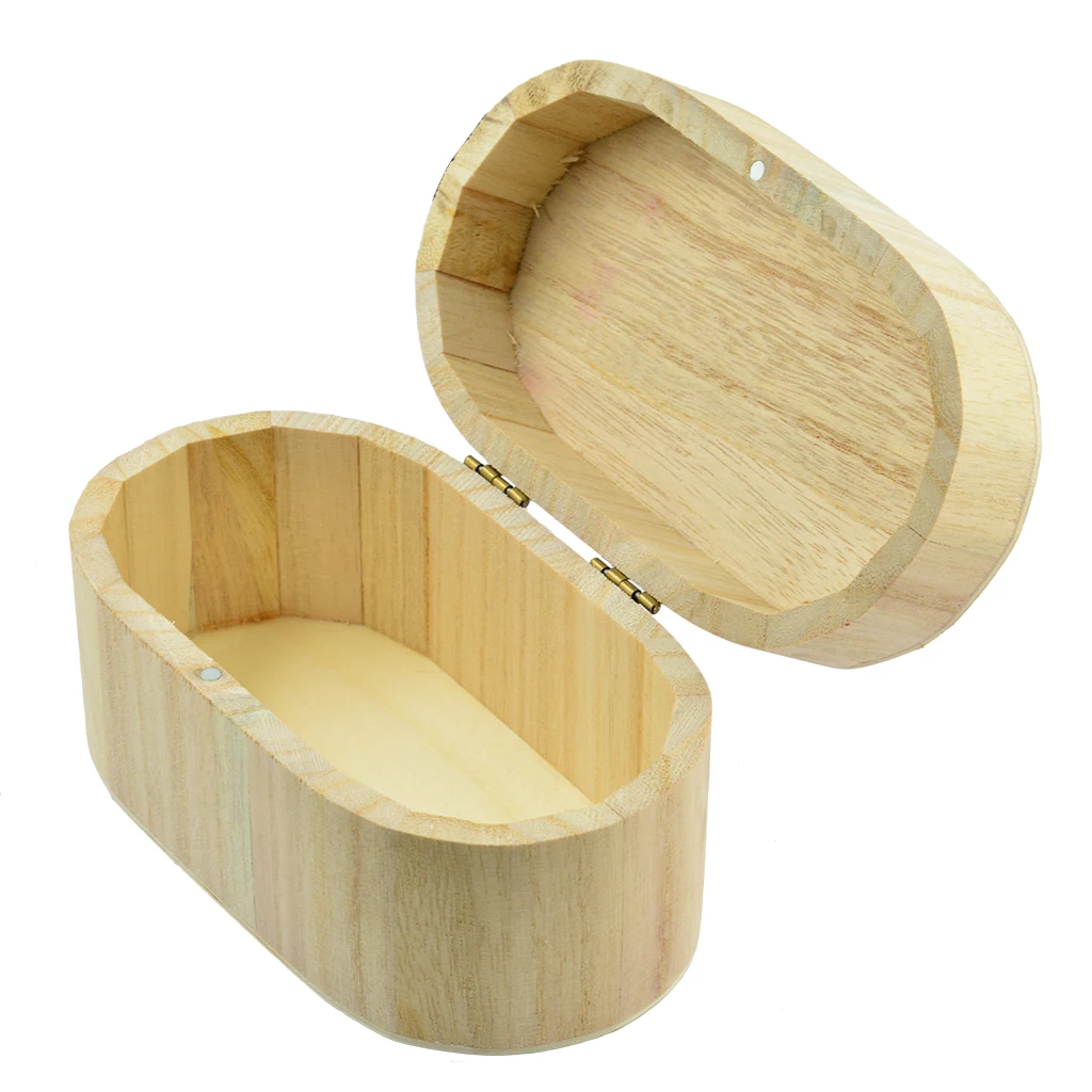 Unfinished Oval Wood Wooden Jewelry Box Gift Boxes Storage Case Base for Kids Toys Painting DIY Craft - 15 x 8.2 x 7cm