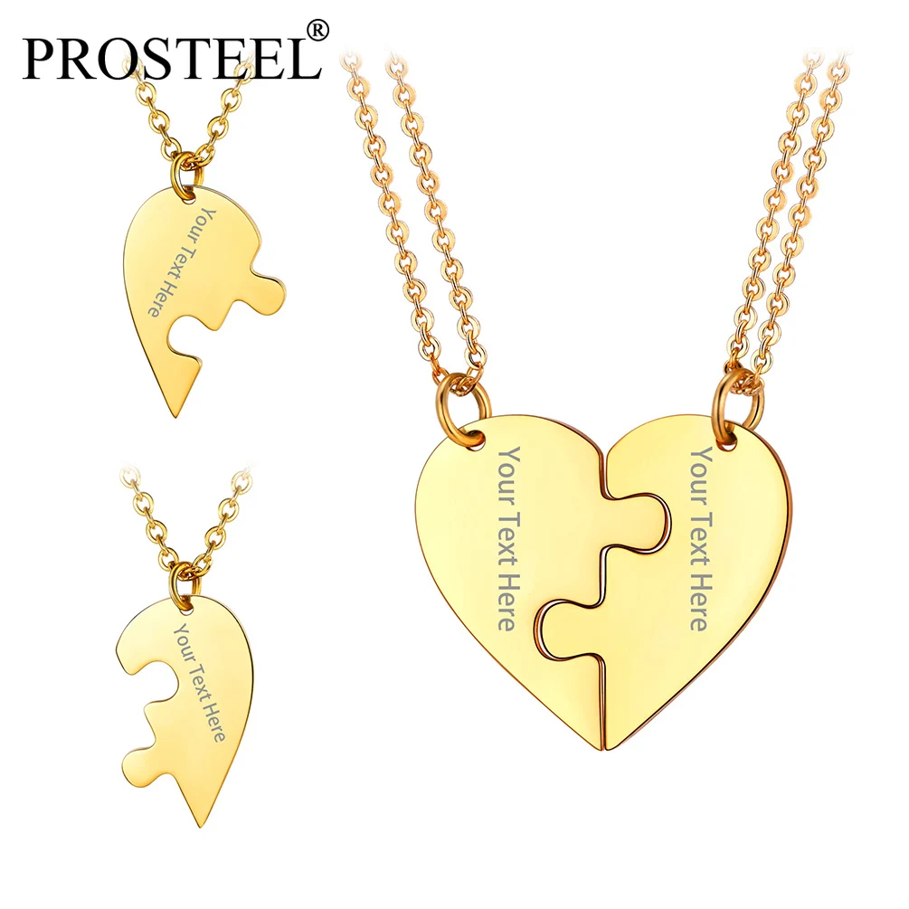 

PROSTEEL Personalized Two Heart Puzzle Necklaces for Couples Best Friend Engrave Necklace Stainless Steel Jewelry Gift PSP3755