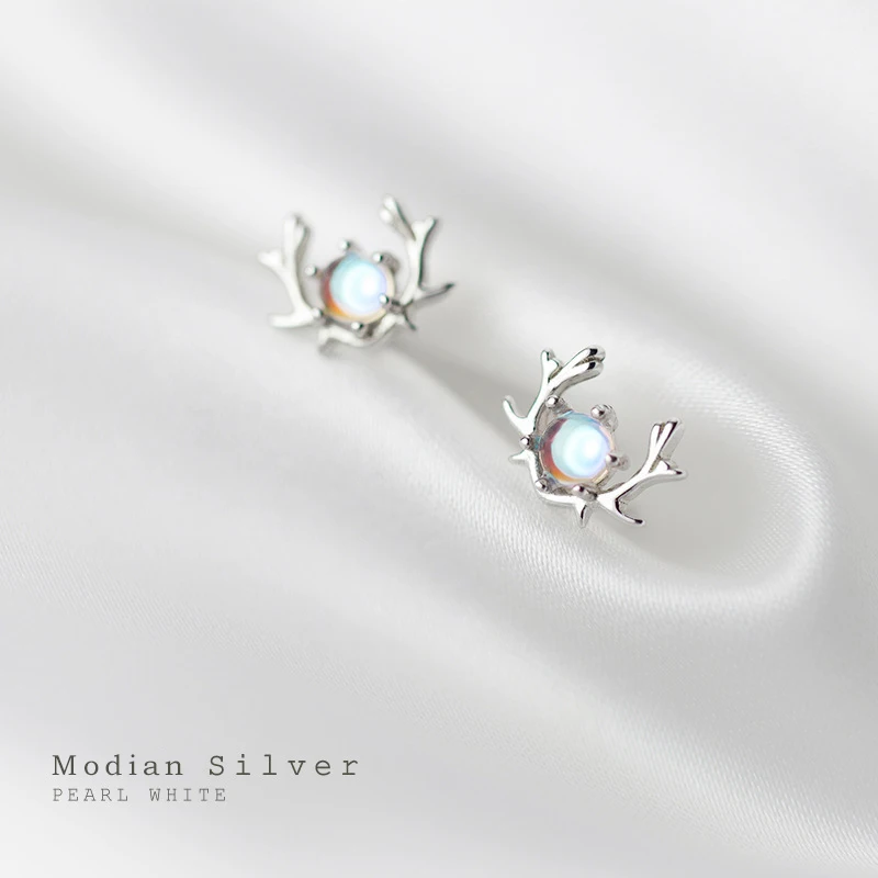 Modian Genuine 925 Sterling Silver Gradient Color Crystal Animal Antlers Stud Earring for Women Korea Style Earring Fine Jewelry