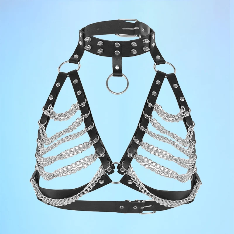 

Sexy metal tassel chain Leather Harness Belts women Tassel Chain Waist Belt Bondage punk Suspenders Chest Gothic Harajuku