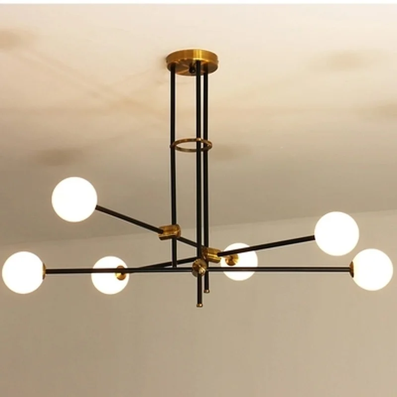 

Designer post modern glass ball globe LED pendant light lamp dimmable gold iron rod pipe simple line pendant lamp light LED