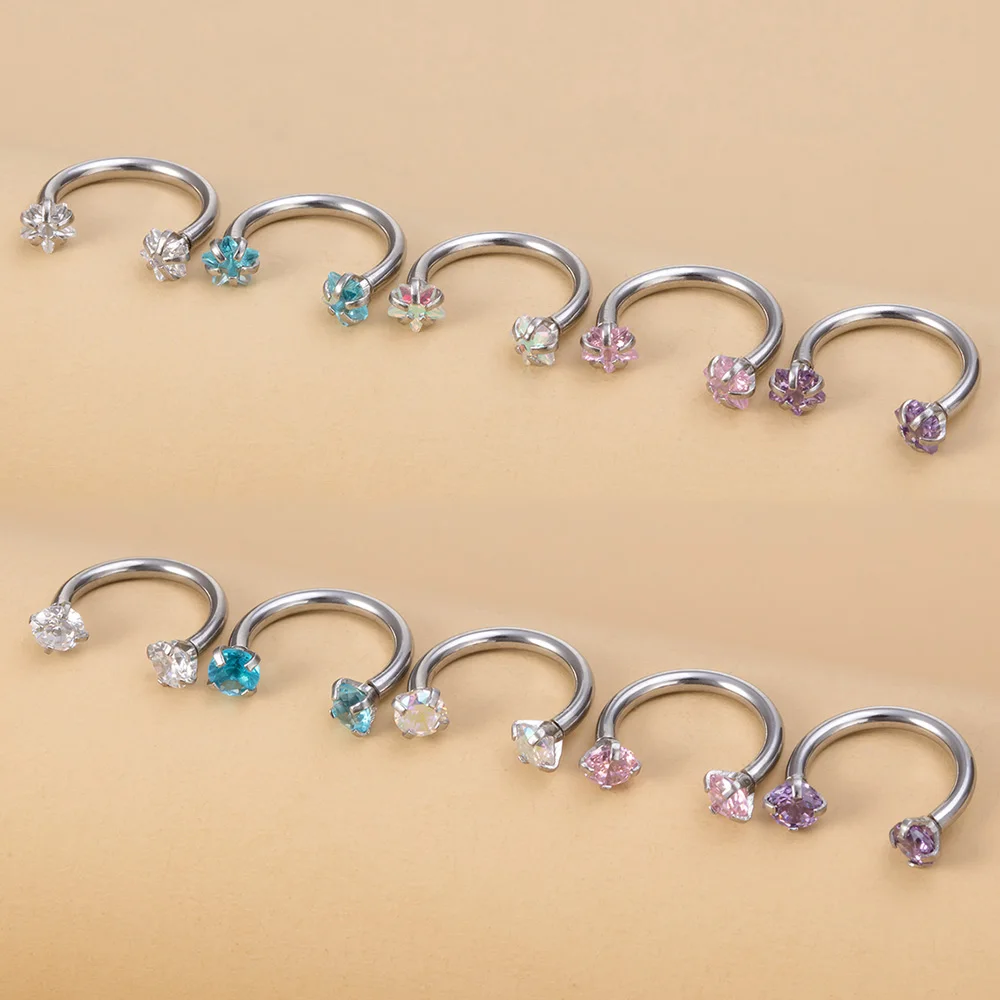 Piercing de circonita redonda con forma de estrella para mujer, Arete de hélice para cartílago, labio, ceja, retenedor de Labret, 8mm, 16G, 5