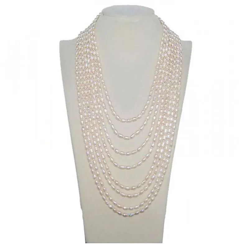 18-30 inches Long Chain Natural Lavender Rice Shaped Freshwater Pearl Necklace