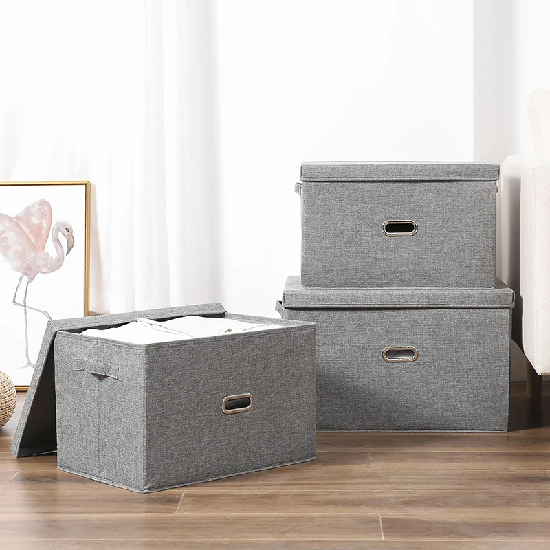 Large With Lid Linen Fabric Foldable Storage Box, Organizer Container, Basket, Cover for Family Bedroom Doset Office Baby Room