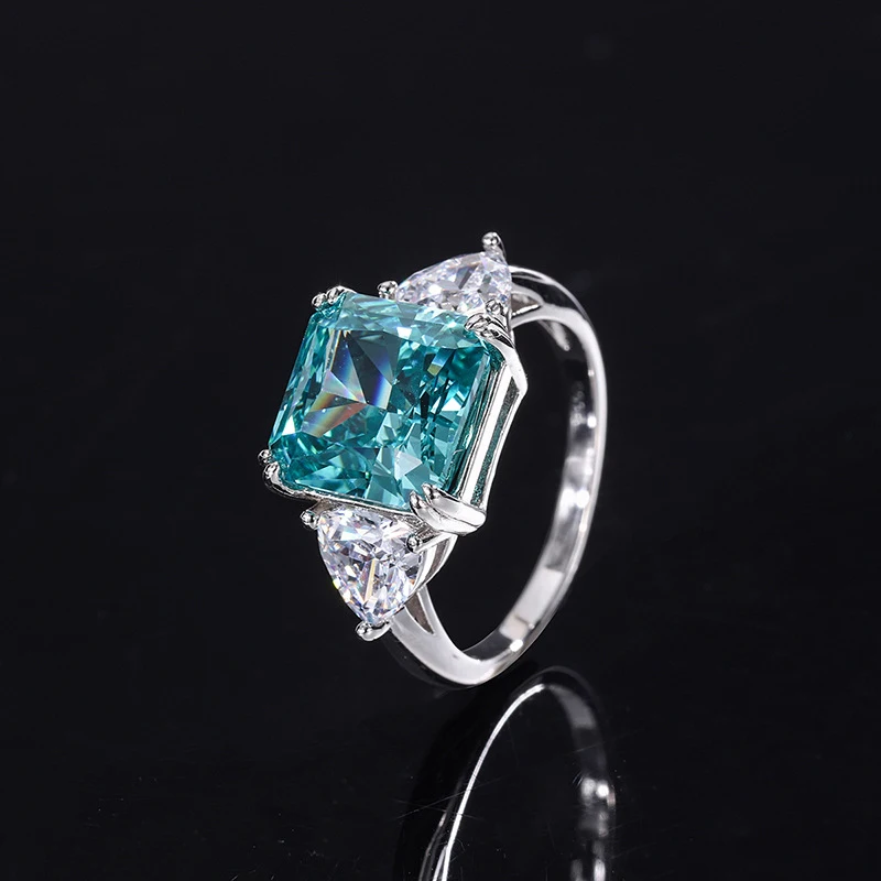 OEVAS 100% 925 Sterling Silver 10*10mm Mint Green High Carbon Diamond Rings For Women Sparkling Wedding Party Fine Jewelry Gift