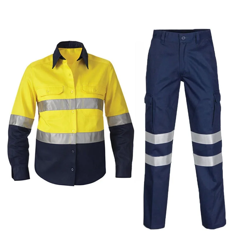 Work Clothing Safety Work Electrical Hi Vis Reflective Workwear 100% Cotton Working Uniforms Breathable Work Safety Clothes Set