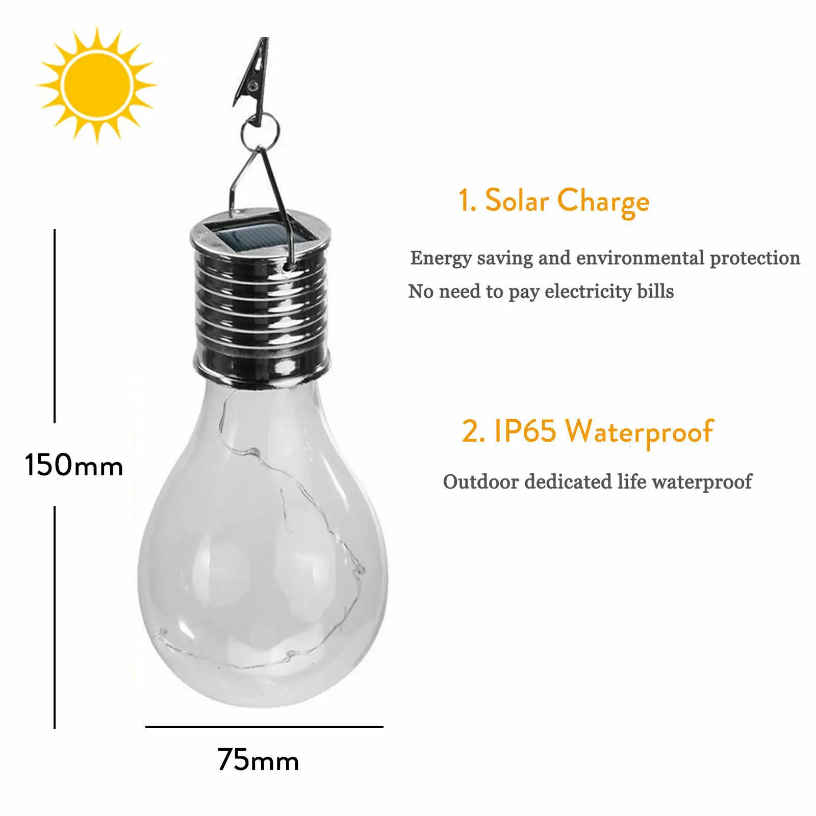 Clear Red Blue Waterproof Portable Solar Power Outdoor Garden Hanging Camping Tent Lanterns LED String Light Bulb Decor Lamp