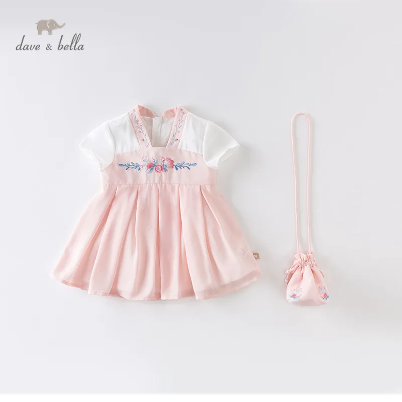 DBM13094 dave bella summer baby girl's Chinese style floral dress with a small bag party dress kids infant lolita 2pcs clothes