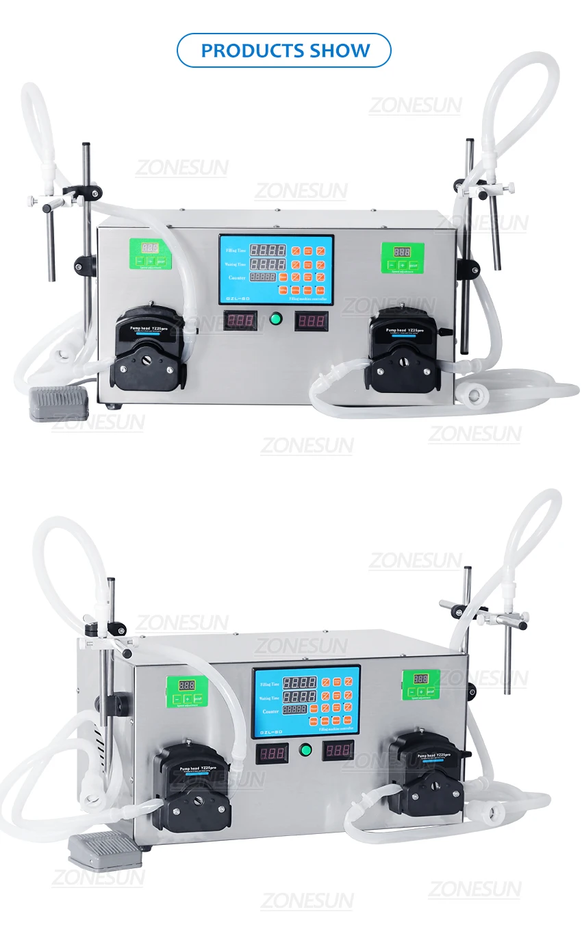 ZONESUN Semi-automatic 2 Nozzles Peristaltic Pump Liquid Filling Machine