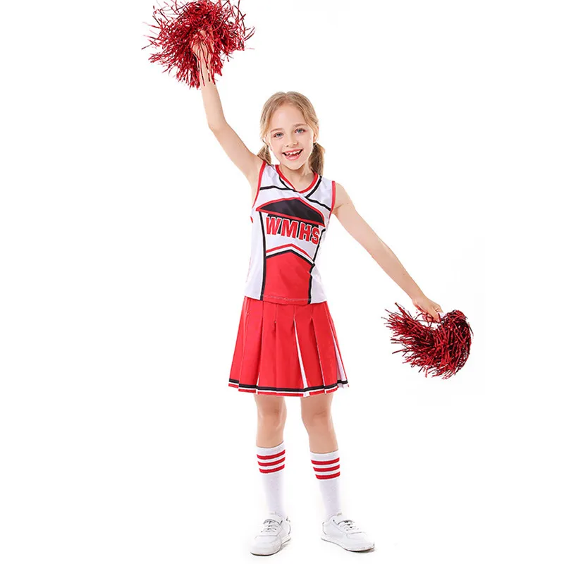Vermelho e branco meninas halloween futebol trajes do bebê crianças torcida uniforme cosplay palco mostrar role play vestido de festa