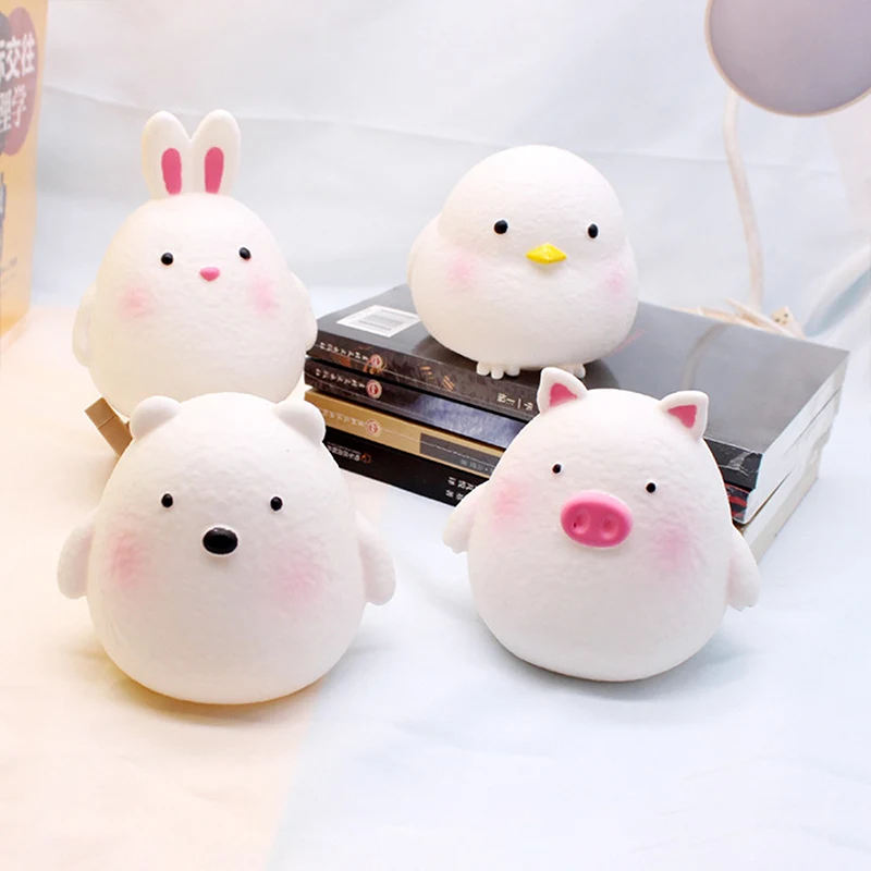 LED Night Light Cute Rabbit Bear Duck Bird Pig Night Light Children\'s Bedroom Bedside Light Button Battery Eye Protection Lamps