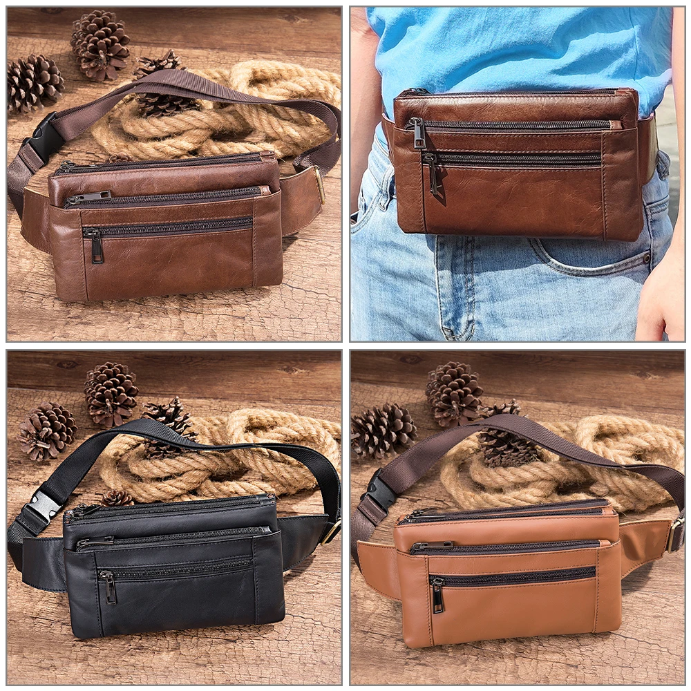 MVA Men Waist Bag Pack Travel Purse Casual Men\'s Leather Belt Bags heuptas Hip Bags Male Fanny Pack Leather Waist Bag For Men