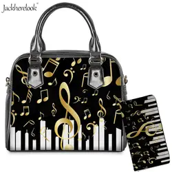 2Pcs/set Musical Notes Shoulder/messenger Bag Purse Pu Leather Handle Totes and Art Musical Wallet Piano Keyboard Print Handbag