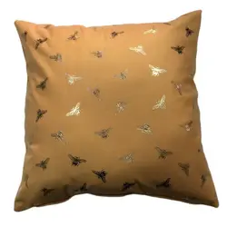 Shiny Modern Yellow Super Soft Foil Printing Square Decorative Velvet Throw Cute Lovely Bee Cushion Case Pillowcase