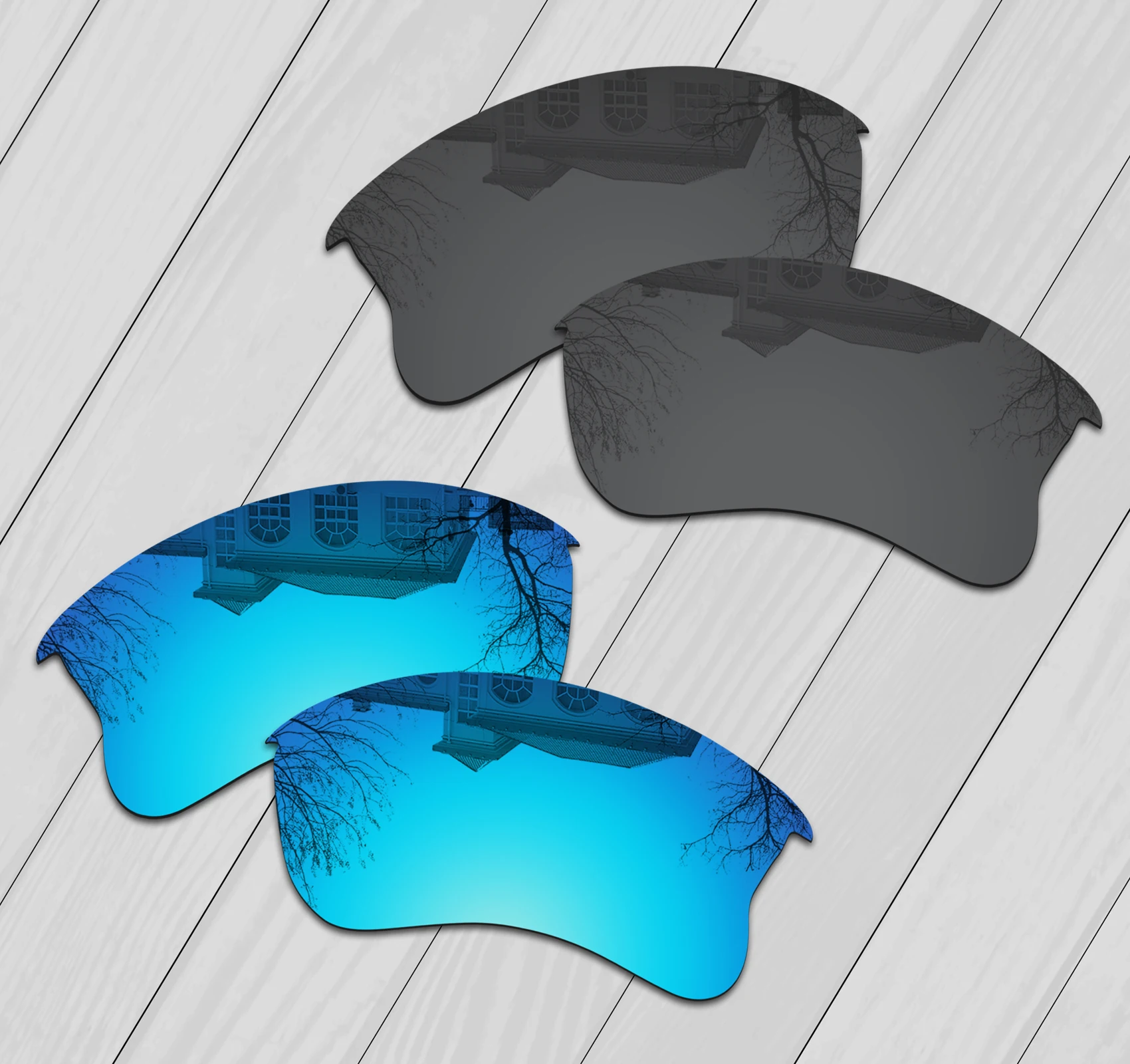 

E.O.S 2 Pairs Black & Ice Blue Polarized Replacement Lenses for Oakley Half Jacket XLJ Sunglasses