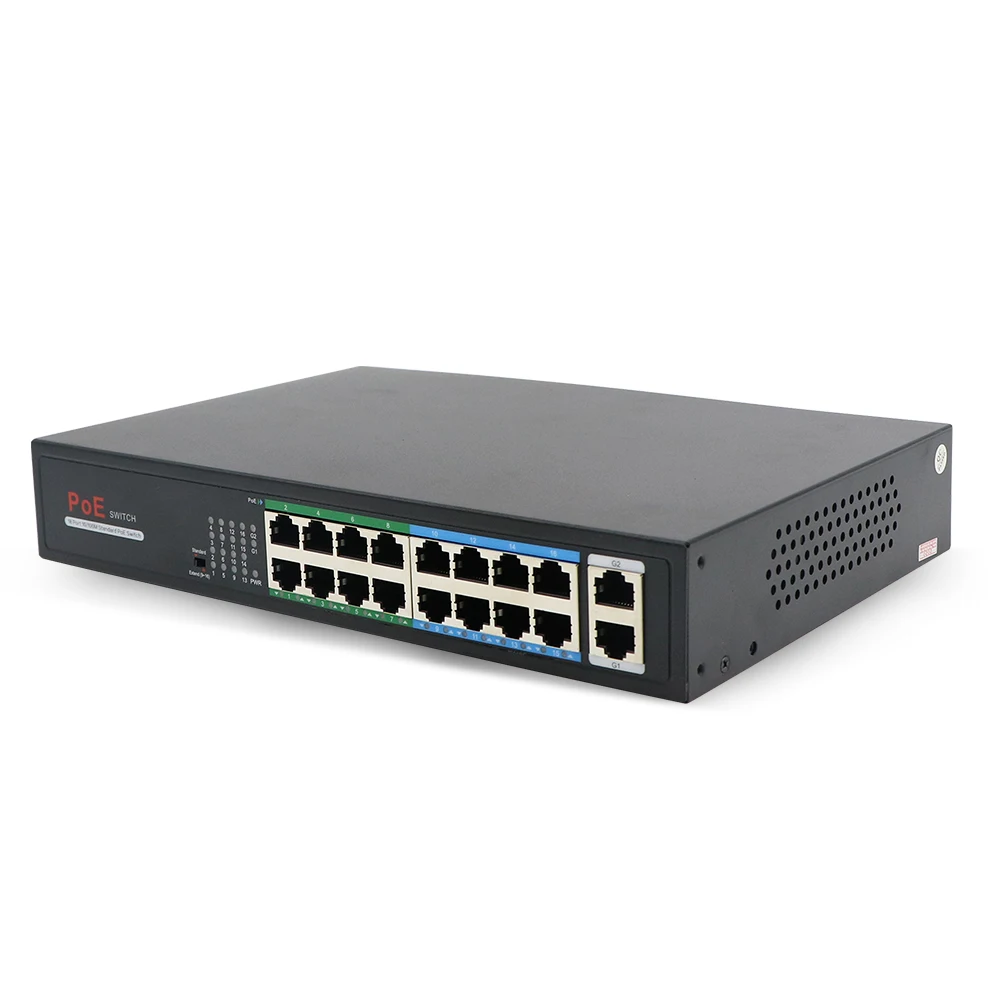 Jeatone 250m 4/8/16/24+2-port Extend Ethernet Splitter Switch with 8-Ports PoE+2-Uplink 10/100Mbps for IP camera/ Video intercom