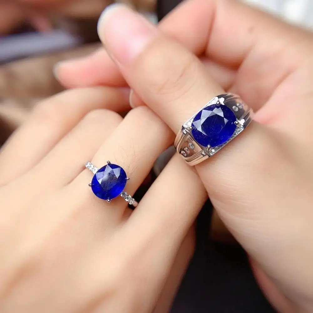 Couple Rings Set Natural Sapphire Lover's Ring Free shipping Finger ring Natural real blue Sapphire  925 sterling silver ring