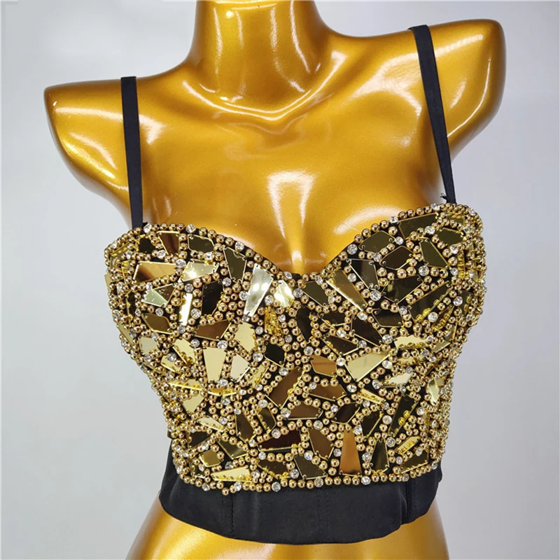 

Cupnaya Glitter Sequins Women Spaghatti Strap Crop Top Summer Sexy Ladies Shiny Bustier Club Dance Bralette Cami Gold Silver