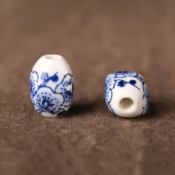 10pcs/lot 9*11*12mm Handmade Oval Rhombus Ceramic Beads Big Hole Flower Blue And White Porcelain Beads DIY Jewelry Making