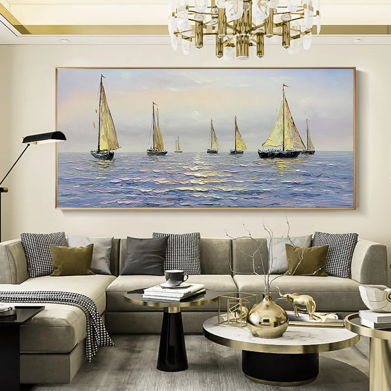 

Handmade Oil Painting On Canvas Sea Scenery Sailboat Canvas Paintings Hand Painted Picture Large Salon Decoration Office Wall