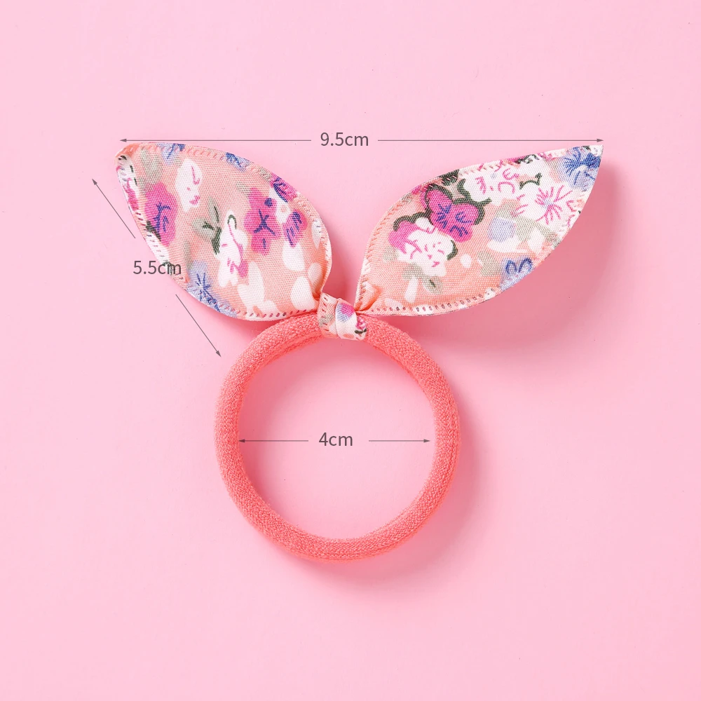 10Pcs Floral Print Bows Elastic Hair Bands Princess Hair Bows Lot Rabbit Ear Children Hair Gum Hair Accessories  For  Baby Girls