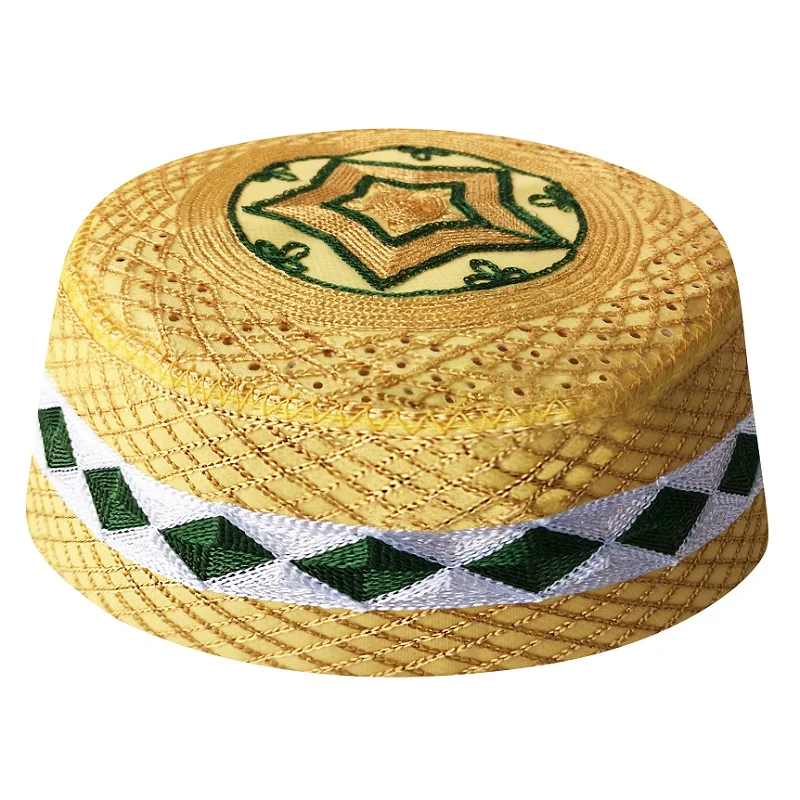 Men's Arab Islam Prayer Hats Topi African Kippah Head Caps Muslim India Jewish Hat Yellow Allah Musulman New Hombre Cap Boina