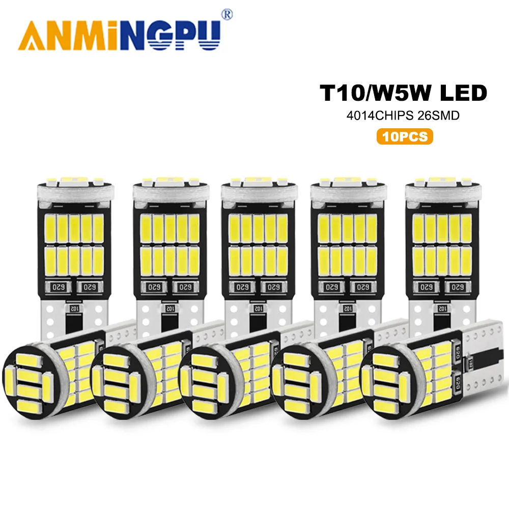 

ANMINGPU 10X T10 W5W Led Canbus 194 501 168 12V Car Clearance Light 4014Chips Led Reading Dome Interior Light Signal Lamp 6500K