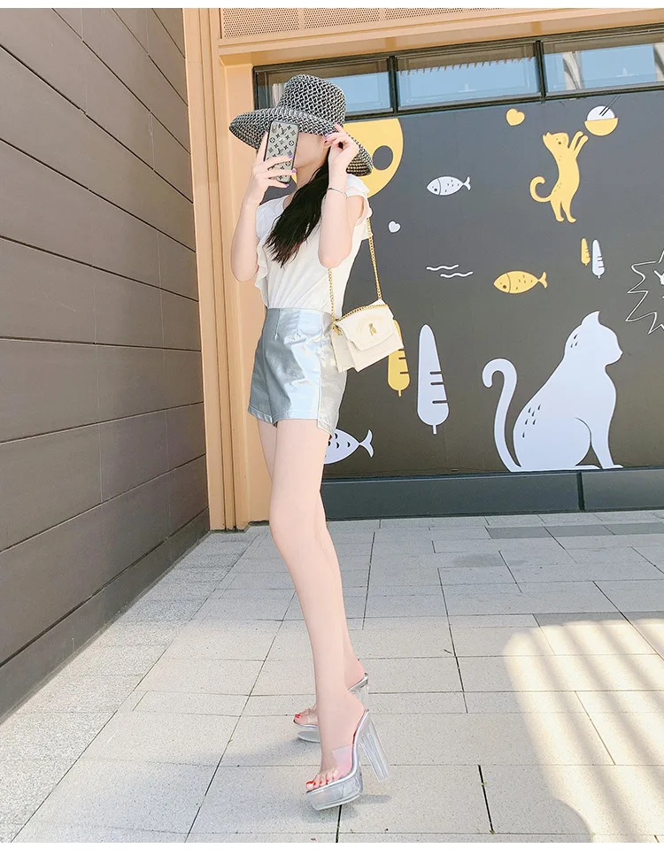 Rocwickline New Summer and Autumn Women's Super high heels Platform Slip-On Peep Toe Square heel Classics Fashion Novelty retro