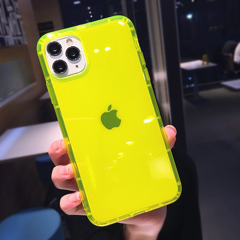 Fluorescent Color Transparent Phone Case For iPhone 11 12 13 14 15 16 Pro Max X XS XR 7 8 Plus Clear Silicone Shockproof Cover