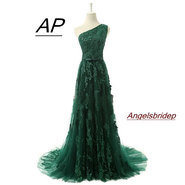 

ANGELSBRIDEP Tulle Evening Dress 2021 Vestido Longo Fashion One-Shoulder Green Robe De Soiree Celebrity Formal Party Gown Hot
