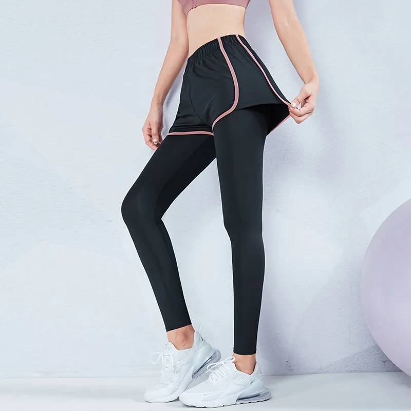 Women\'s Sports Running Tights 2 in 1 Workout Gym Legging Elastic Waist Yoga Pants with Lining Femme Sweatpants