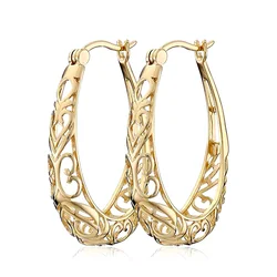 Huitan Elegant Hollow Earrings for Women Ethnic Style Gold Color Simple Hoop Earrings Wedding Engagement Jewelry Party New Items