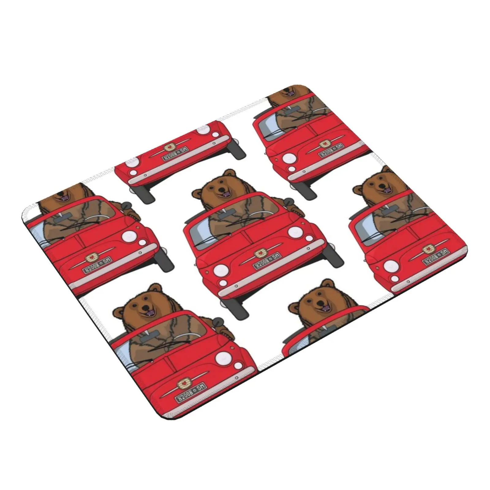 Urso em um vermelho clássico fiat 500 mouse pad diy impressão clássico vermelho fiat 500 fiat 500 antigo vintage retro velho