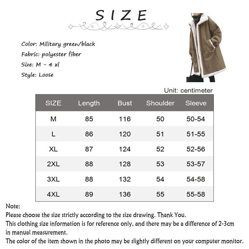 Women's Winter Jacket  Parka Coat Lamb Wool Warm Windbreaker Mid-Length Stand-Up Collar Coat Women's Casual Loose Coat Warm Top