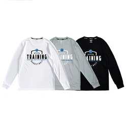Sport Quick-Dry Loose T-Shirt Men Breathable Letter Printed Streetwear Daily Basketball Gym Training Harajuku Long Sleeve Tees
