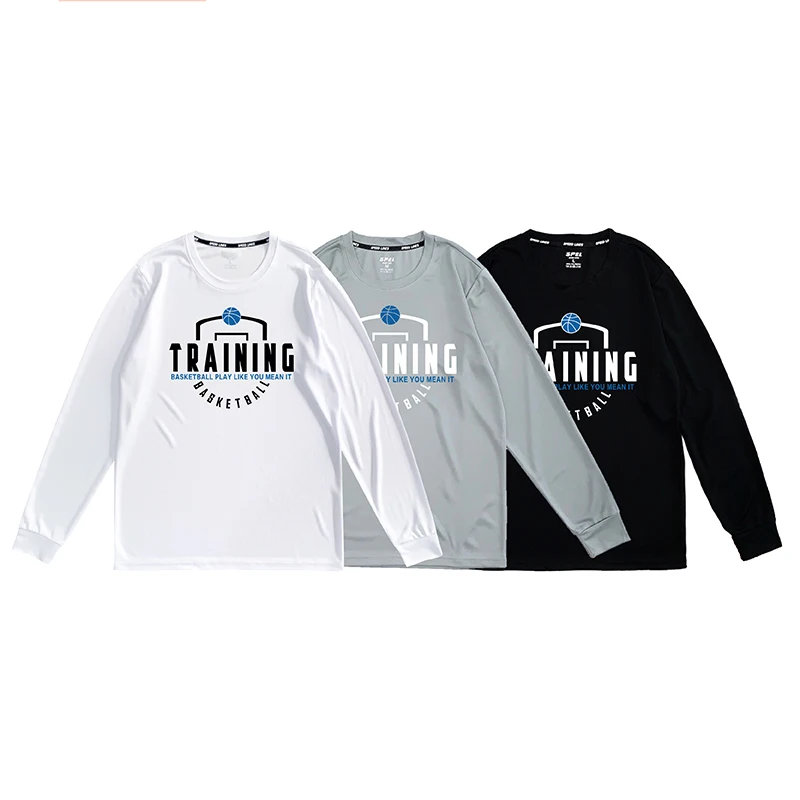 Sport Quick-Dry Loose T-Shirt Men Breathable Letter Printed Streetwear Daily Basketball Gym Training Harajuku Long Sleeve Tees
